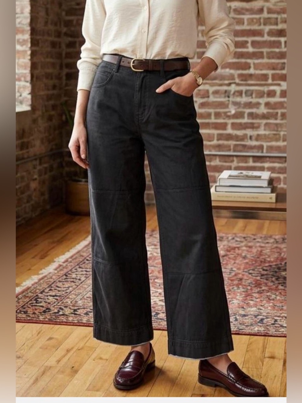 Billy Reid Sz 10 Wide Leg Black Cotton Twill Pants MSL-ALA Quiet Luxury Baggy